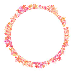 Watercolor abstract cute pink floral border. Ditsy floral, botanical frame, background. Greeting card, postcard, summer wedding invitation