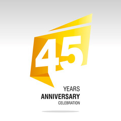 45 Years Anniversary origami speech logo icon yellow white vector