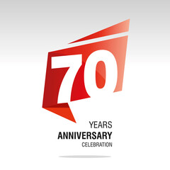 70 Years Anniversary origami speech logo icon red white vector