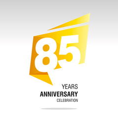 85 Years Anniversary origami speech logo icon yellow white vector