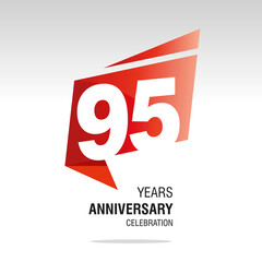 95 Years Anniversary origami speech logo icon red white vector - obrazy, fototapety, plakaty