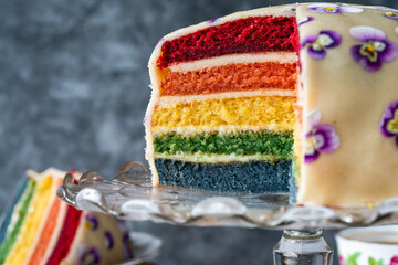 Multi layered rainbow cake - sweet afternoon dessert