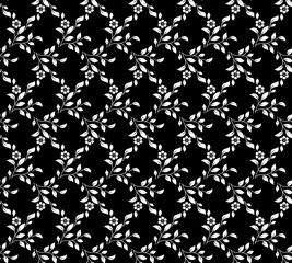 Flower pattern. Seamless white and black ornament. Graphic vector background. Ornament for fabric, wallpaper, packaging