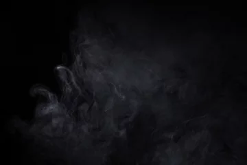 Deurstickers Wolk van witte rook op een zwarte close-up als achtergrond © vfhnb12