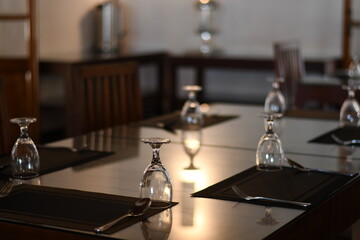 Selective focused shot of a dining table at a hotel