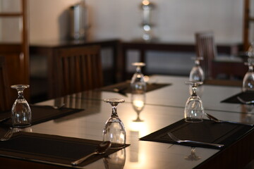 Selective focused shot of a dining table at a hotel