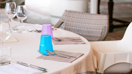 Children seats in an elegant restaurant
