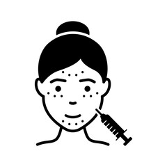 Woman Facial Injection Silhouette Icon. Cosmetology Skin Care for Girl Face Pictogram. Filler, Acid, Botox, Mesotherapy, Anti Aging Procedure Black Icon. Isolated Vector Illustration