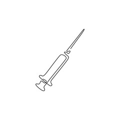 Medical syringe icon. Continuous line drawing, tattoo, print for clothes and logo design, isolated vector illustration.