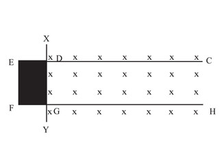 The part of  a smooth horizontal loop CDEFGH in the figure consists of  a non-conducting part DEFG and two conducting rails CD and GH