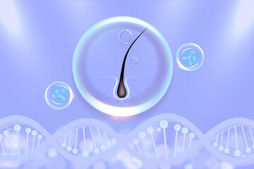 Hyaluronic acid hair and skin solutions ad, blue collagen serum drop over skin cells with cosmetic advertising background ready to use, illustration vector.