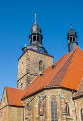 Fototapeta premium Towers of the historic Jacobi church in Hettstedt, Germany