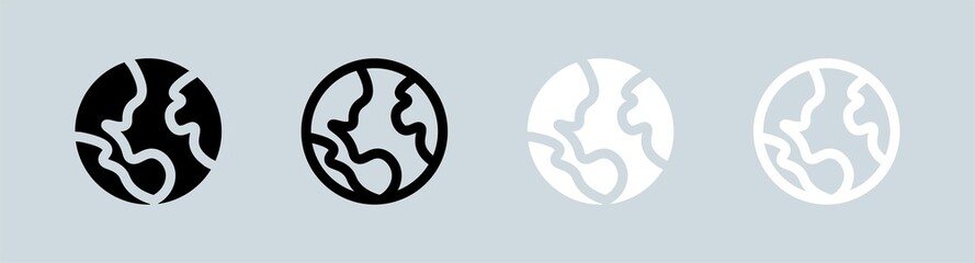 Globe icon in black and white colors. World symbol vector illustration.