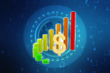 Dollar Financial Success Bar Chart Graph Growing Up 3d Render Illustration