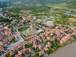 An aerial view of the Svetitskhoveli Cathedral in Mtskheta, Georgia © Walter_D
