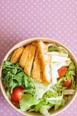 prepared breaded chicken salad bowl healthy fast food idea