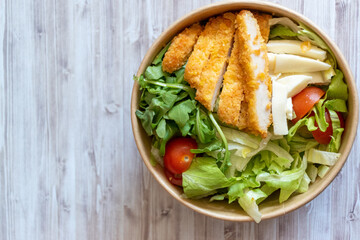 prepared breaded chicken salad bowl healthy fast food idea