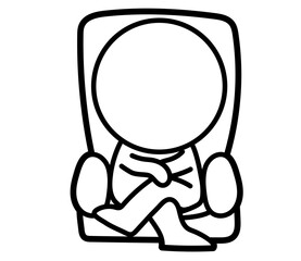 This is an illustration of a two-headed white person sitting with his legs crossed.