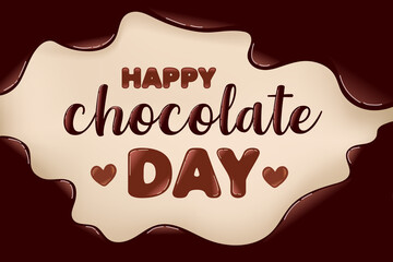 chocolate day poster. chocolate letters, spreading chocolate, heart shaped candy. black and milky