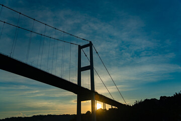 Fototapeta na wymiar Cable-stayed bridge across the Bosphorus at sunset