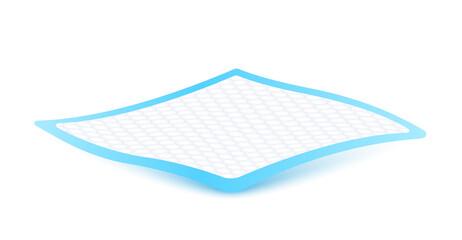 Disposable flat bed sheet with square texture. For elderly and bedridden people with urinary incontinence. Soft protection and convenient. Blue diaper pads Isolated on white background. 3D vector.  © Adisak
