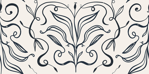 Hand drawn line art abstract botanical print. Minimalist trendy pattern. Fashionable template for design. © MURRIRA