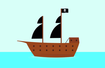 Wooden pirate ship at sea