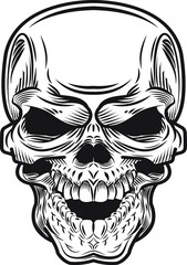 Urban stylish skull vector logo or icon, in wood carved style,  Can be used as a t-shirt print, tattoo design, logo, and graffiti. Urban style