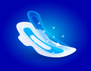Air bubble on sanitary pad napkin with wings for feminine hygiene menstruation of absorbent pad for women. Hygroscopic offering soft comfort. Vector realistic 3D. Can used for advertising diapers. © Adisak