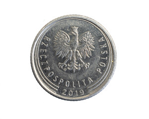 Poland fifty cents coin on a white isolated background - obrazy, fototapety, plakaty