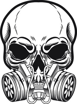 Skull in gas mask, Illustration. Toxicity emblem / sign. Can be used as a t-shirt print, tattoo design, logo, and graffiti. Urban style