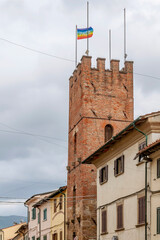 The ancient Great Tower known as the Upezzinghi in the historic center of Calcinaia, Pisa, Italy