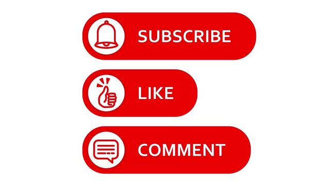 Subscribe, like and comment button animations with a luma matte for a video channel.  White background.