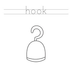 Trace the letters and color hook. Handwriting practice for kids.