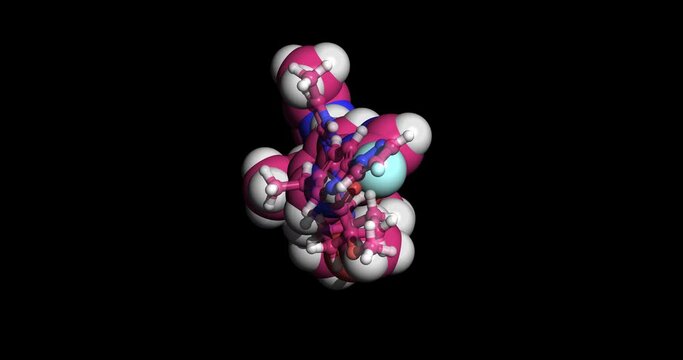 Pralsetinib, anticancer drug, 3D molecule, spinning 4K
