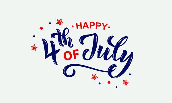 Happy 4th of July handwritten text and stars. Vector illustration. Modern brush ink calligraphy, lettering for Independence Day in USA as greeting card, banner, poster, logo
