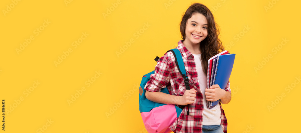 Canvas Prints day in high school. schoolgirl with notebook and backpack. back to school. teen girl ready to study.