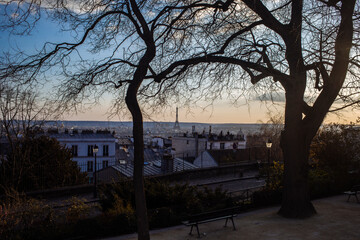 view of the Eiffel Tower from Montmartre on the winter afterooon 