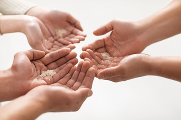 Top view of unrecognizable people with empty hands