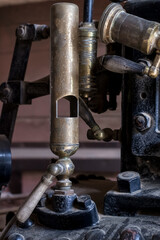 Parts of a steam engine in close-up shows the technology and aesthetics