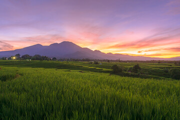 the view of the morning sky on the blue mountain is beautiful village