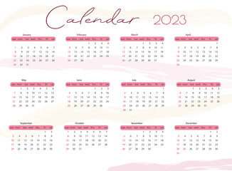 Calendar 2023 with watercolor paints