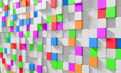 Colorful cubes blocks chaotic construction background