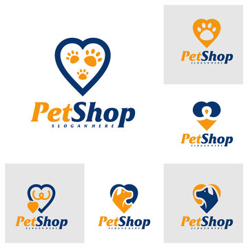 Set of Love Pet Logo Design Template. Pet logo concept vector. Emblem, Creative Symbol, Icon