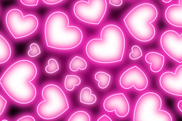 Love neon seamless background with hearts