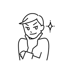 あごに手を当てた自信満々の男性のイラスト（白背景・ベクター・切り抜き）