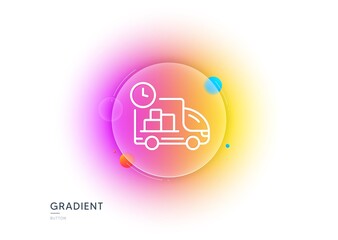 Delivery line icon. Gradient blur button with glassmorphism. Truck service sign. Express shipment symbol. Transparent glass design. Delivery line icon. Vector