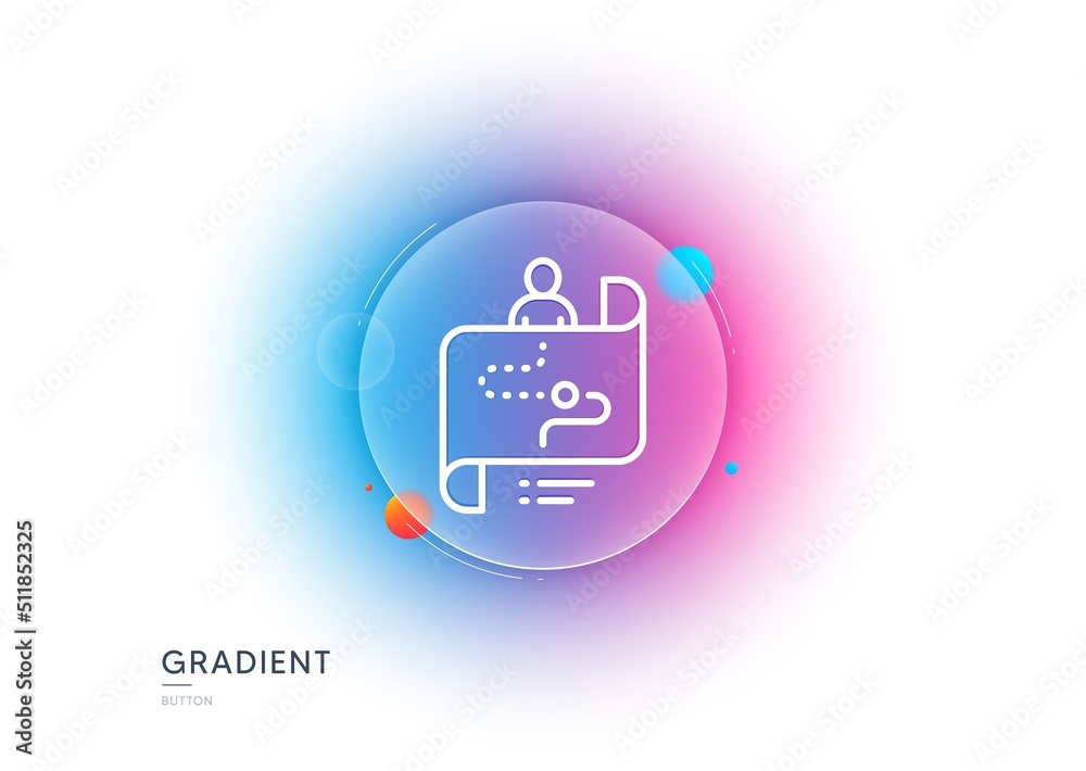 Poster journey path map line icon. gradient blur button with glassmorphism. project process sign. transpare