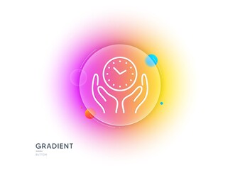 Safe time line icon. Gradient blur button with glassmorphism. Clock sign. Hold watch symbol. Transparent glass design. Safe time line icon. Vector