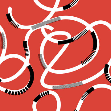 Twisted White Lines In Red Background Pattern In Risograph Style